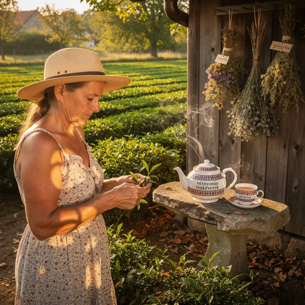 Fűszernövények, mint a rozmaring és a bazsalikom, teázás előtt.