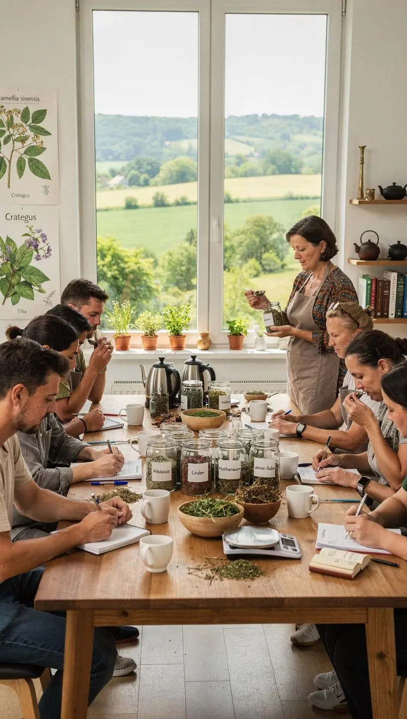 Tavaszi virágokkal díszített teáskanál, mellette egy csésze tea.